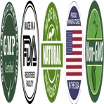 FDA-registered facility mark, a statement about the factory