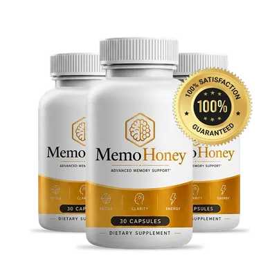 A MemoHoney three-bottle pack, front labels showing
