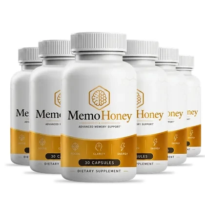 The MemoHoney six-bottle pack, front labels showing